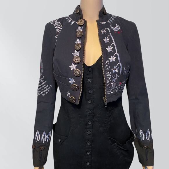 NWT Vintage AllSaints Extremely Rare Embroidered Symbols Angels Crop Jacket - Picture 2 of 12